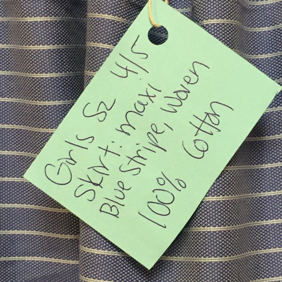 Skirt Girls 4/5 100%‎ Cotton Maxi Blue Stripe Ruffle Tier Mom and Pop's Kids - Picture 4 of 10